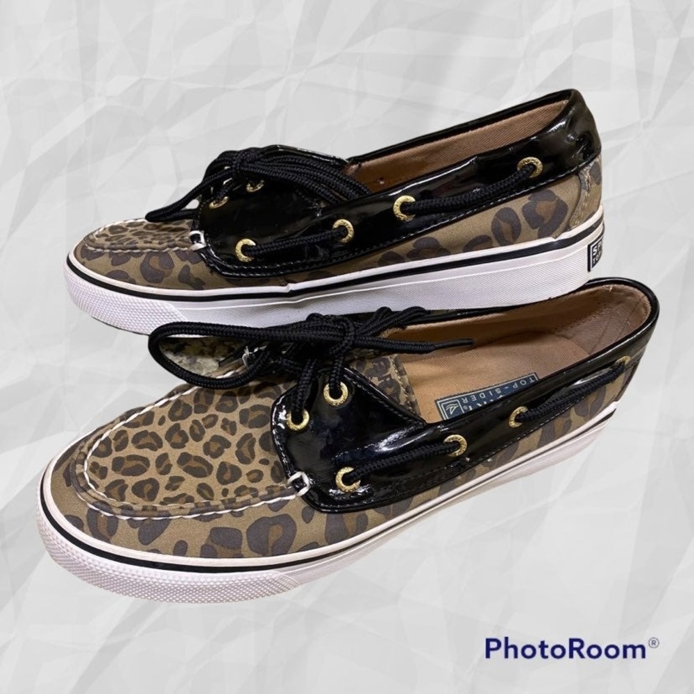 Sperry top-sider womens 6 leopard and black patent